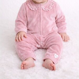 Juicy Couture Baby Pink Velour Ruffle Collar One-Piece | 0–3M